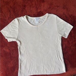 Pierre Cardin Cream Ribbed Short Sleeve Top